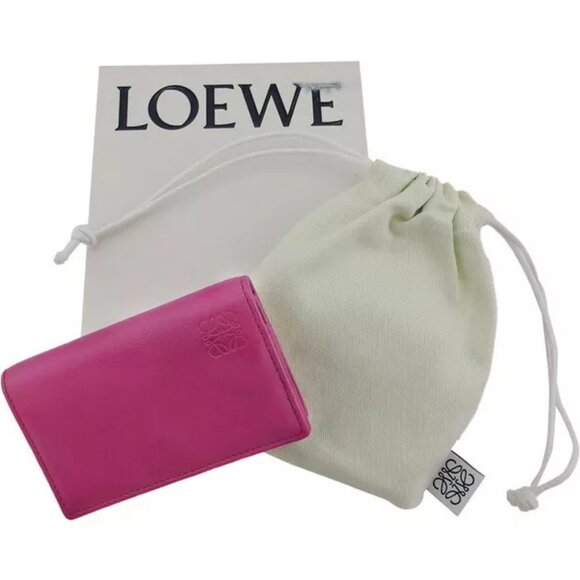 LOEWE Card Case Anagram Pink Beige Nappa Leather Authentic Used